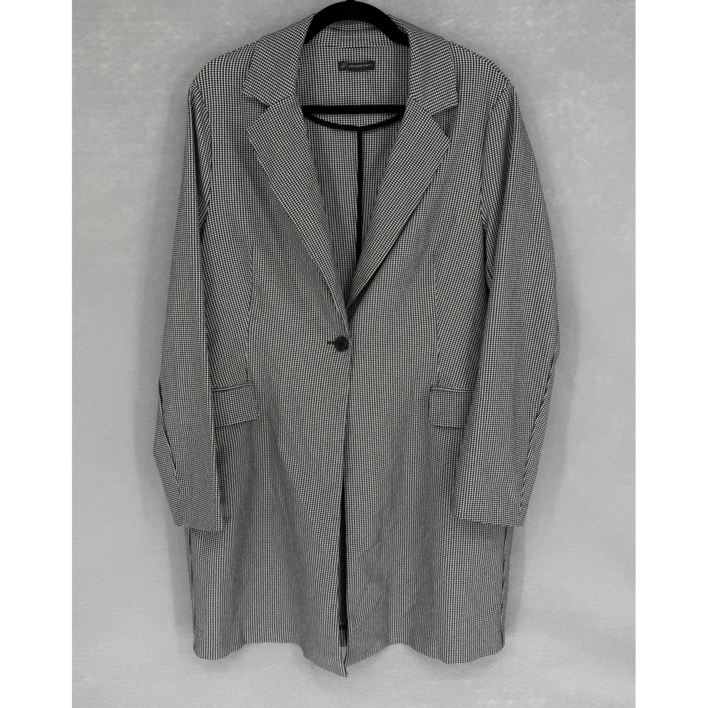 Adrianna Papell Blazer Jacket Womens XL Black Houndstooth Check Longline Unlined